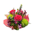 Arrangement dans la mousse — fuchsia, vert et mauve