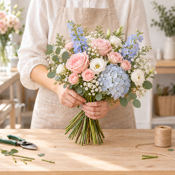 Choix du fleuriste pour une naissance : pastels rose et bleu pâle